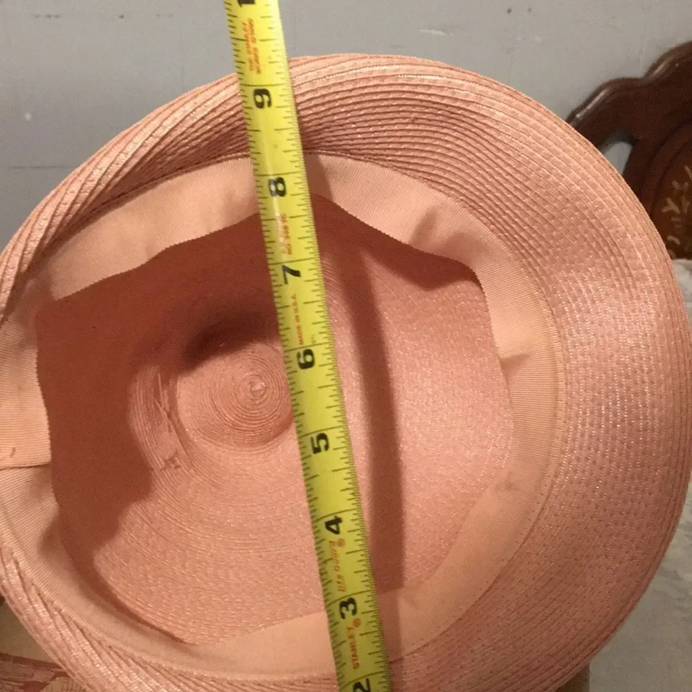 Vintage Blush Pink Woven Bucket Hat with box 1950-1960